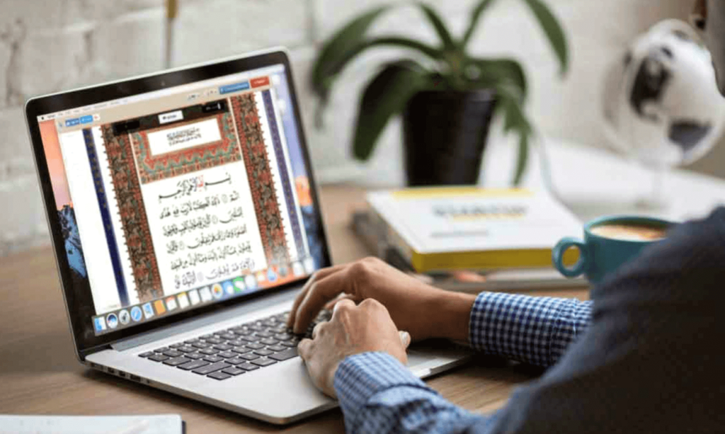 Quran reading in laptop